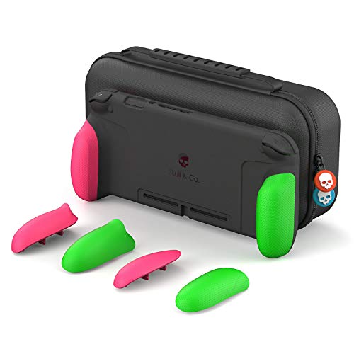Skull & Co. GripCase Set: A Dockable Protective Case with Replaceable Grips [to fit All Hands Sizes] for Nintendo Switch - Neon Pink & Green[Splatoon2 Edition]