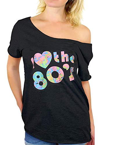Smile Fish - Camiseta para mujer de los años 80 con texto "I Love 80", estilo informal, de gran tamaño, para mujer Negro6 XL
