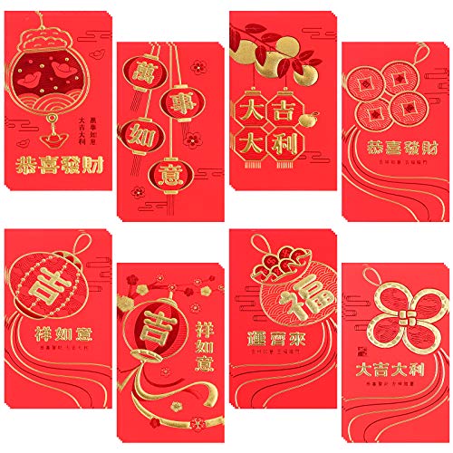 Sobres rojos chinos, 32 piezas de año nuevo chino Hong Bao Lucky Money Sobres Festival de Primavera Paquete de dinero para Festival de Primavera Boda Cumpleaños (8 estilos)