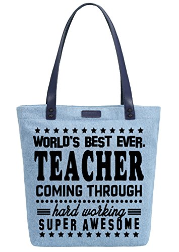 So'each Women's Best Teacher Gift Denim Dye Handbag Tote Shoulder Shopper Bag