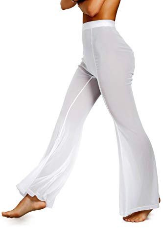 sofsy Blanco Pantalones de Playa Cover Up Pantalones Transparentes de Encaje para Mujeres Bikini Traje de baño Bañador Elegante Playa Piscina Plus-Size X-Large