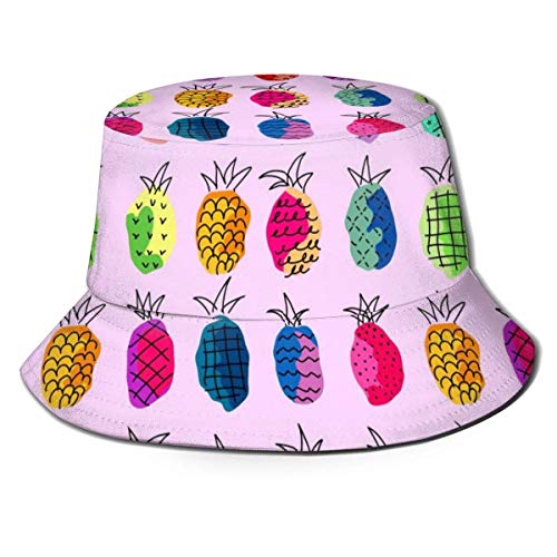 Sombreros de Cubo Transpirables Superiores Planos Patrón de piña Colorido Sombrero de Cubo Divertido Unisex Sombrero de Pescador de Verano