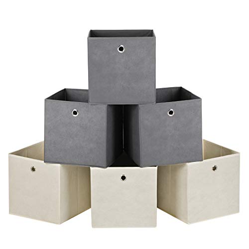 SONGMICS Juego de 6 Cajas de Almacenamiento, Cubos Plegables de Tela no Tejida y Cubos Organizadores de Ropa de Juguete, 3 Gris, 3 Beige RFB06GM