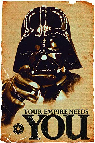 Star Wars Póster Guerra de Las Galaxias Darth Vader Your Empire Needs You/Tu Imperio te. (61cm x 91,5cm) + 2 Marcos Negros para póster con suspención