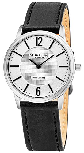 Stuhrling Original Mens & Womens White Dial Swiss Quartz Luxury Dress Watch 38 mm Ultra Slim Stainless Steel Case Horween Custom Made In USA Artisan Leather Strap Unisex Limited Edition