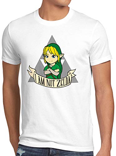style3 I Am Not Zelda Camiseta para Hombre T-Shirt Link Hyrule Gamer, Talla:L, Color:Blanco