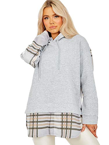Sudadera con capucha para mujer a cuadros - gris - 40