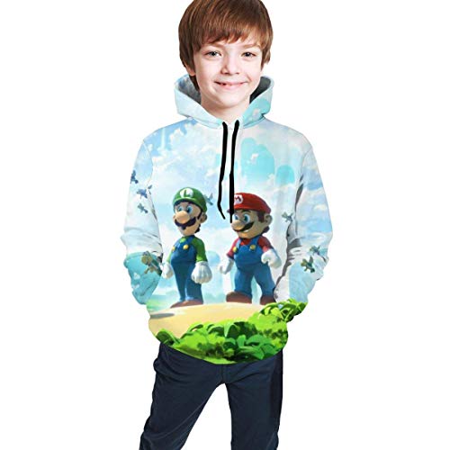 Sudadera con Capucha Unisex Juvenil de Manga Larga suéter cálido Cartoon Game Super Mario Bros XL