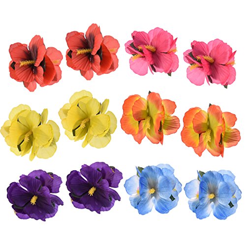 Sumind Pinzas Hawaianas de Flores de Pelo Clips de Pelo para Suministros de Decoración de Fiesta de Disfraz, 6 Colores, 12 Piezas