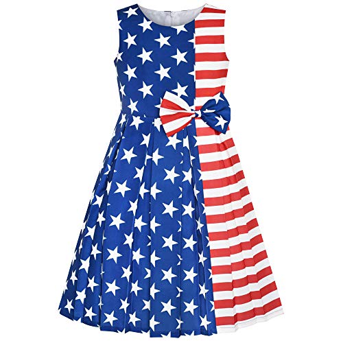 Sunny Fashion Vestido para niña Bandera Estadounidense día Nacional Fiesta 10 años
