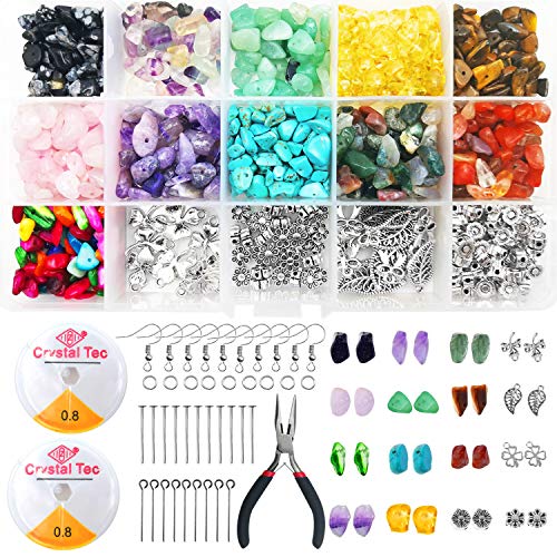 SUPRBIRD 933 Piezas Manualidades Adultos Kits Abalorios, Irregular Chips Piedra Cuentas Naturales Gemstone Beads Kit para DIY Joyas, Joyería, Pendientes, Collares y Pulseras Hacer Suministros