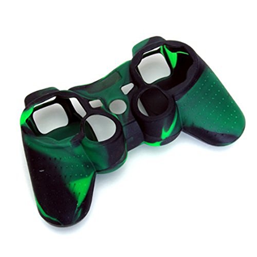 TANOU Funda Protectora de Silicona para Controlador de PS2 PS3 - Verde Oscuro y Negro