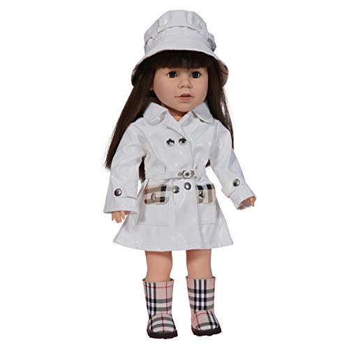 The New York Doll Collection - Muñeca Ropa Impermeable Set - Incluye Muñecas (Blanco) Impermeable con Botas y Muñeca Sombrero - Para Moda Niña Muñecas - Encaja 18 pulgadas / 46 cm Muñecas