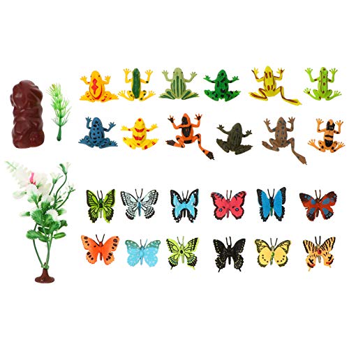 TOYANDONA 24 Piezas de Plástico Figuras de Insectos Juguete Realista Modelo de Mariposa Realista Estatuilla de Rana Insectos Juguete de Conocimiento Juguete Educativo para Niños Pequeños