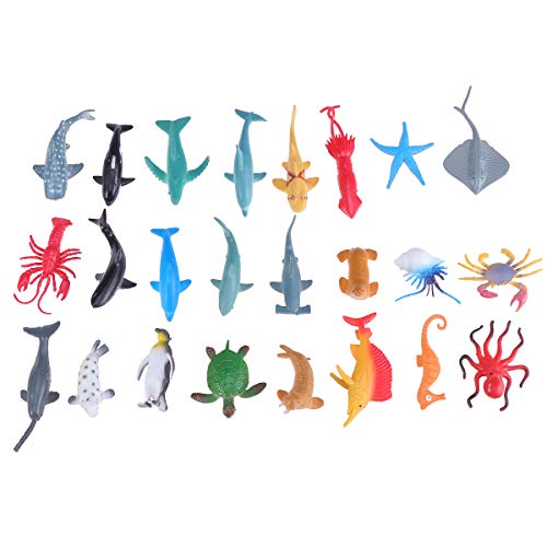 TOYMYTOY Juguetes de animales marinos, paquete de 24 juguetes de baño de criaturas plásticas no tóxicas de mar Set para niños, animal de mar Cake Topper