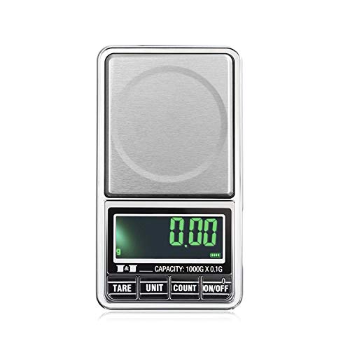 Trimming Shop Báscula de Bolsillo Digital Portátil, Ligero Profesional Multi-Funcional Mini Escala con Back-Lit Pantalla LCD con Estuche Almacenamiento (Gris) - Gris, 1000-0.1G
