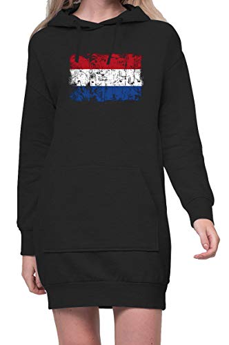 TShirt-People - Vestido con capucha para mujer, diseño de la bandera de los Países Bajos Negro
 XXL