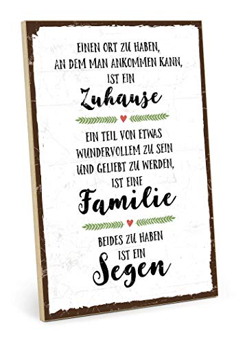 TypeStoff Placa de madera con texto en inglés «Family House» y «SEGEN», estilo vintage con cita para regalo y decoración temática de seguridad, amor y amistad (19,5 x 28,2 cm)