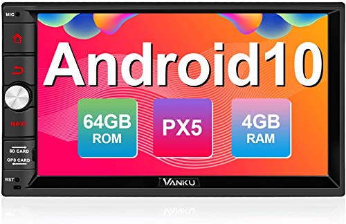 Vanku Android 10 Radio 2 DIN de 4GB+64GB, PX5 Autoradio con GPS Navegador Soporte Bluetooth, Control Volante, WiFi, USB, SD, Mirror-Link, 4G, con 7” Pantalla táctil