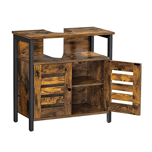 VASAGLE Armario de Lavabo, Mueble de baño, Armario de Almacenamiento, 60 x 30 x 60 cm, Marco de Acero, Puertas de persiana, Tablero Abierto Ajustable, Industrial, Marrón Rústico y Negro BBC901B01 VASAGLE Armario de Lavabo, Mueble de baño, Armario de Almacenamiento, 60 x 30 x 60 cm, Marco de Acero, Puertas de persiana, Tablero Abierto Ajustable, Industrial, Marrón Rústico y Negro BBC901B01