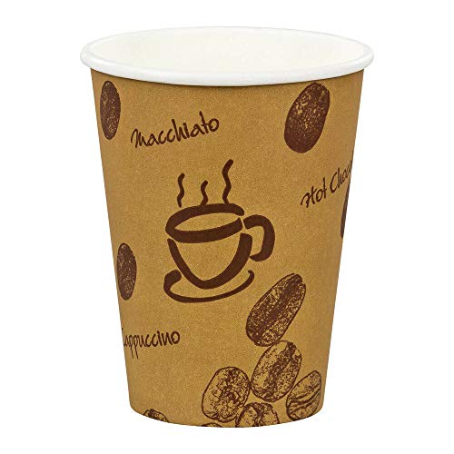 Verpackungsteam - Paquete de vasos de café de cartón(100 unidades, capacidad: 200 ml), diseño de granos de café con texto, color marrón Fabricado con material 100% reciclable.