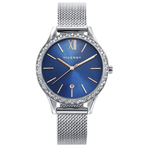 Viceroy 471102-99 Reloj de Mujer Cuarzo Esfera Azul Circonitas Acero Malla Tamaño 32 mm