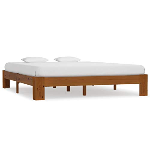 vidaXL Madera Maciza Pino Estructura de Cama Mobiliario Casa Clásica Práctica Cómoda Moderna Robusta y Duradera Sin Colchón Marrón Clara 180x200cm