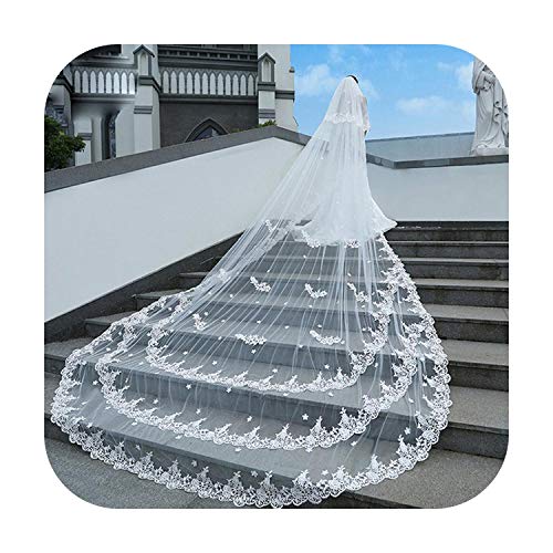 Visillo de boda blanco marfil – velos de boda 4 m largo 2 m ancho encaje sólido flor catedral velo de novia marfil 400 cm