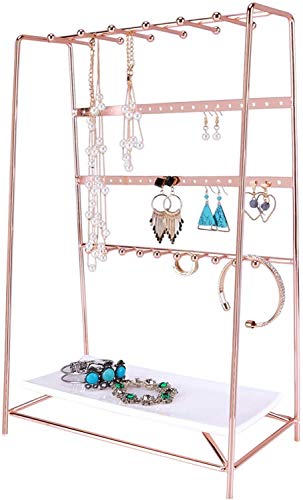 Wall Shelf Soporte de joyería de piedra, organizador de joyería de escritorio con bandeja, tamaño 25,9 x 14 x 39,9 cm de almacenamiento (color: oro rosa)
