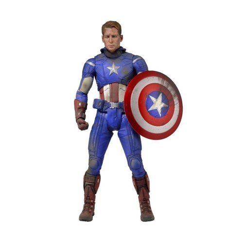Warner Bros. Marvel 61225 - Figura de acción Capitán América (NECA 61225) - Figura Los Vengadores Capitán América daños de Combate