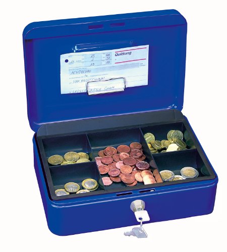 Wedo 145303H - Caja metálica para dinero (2 llaves, soporte para monedas desprendible, acero soldado, 25 x 18 x 9 cm), color azul