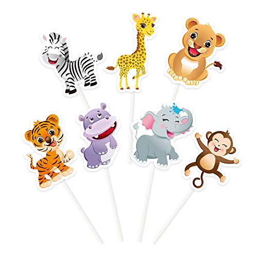 WERNNSAI Selva Zoo Animales Cupcake Toppers Selecciones - 28 PCS Safari Tema Fiesta Pastel Decoraciones para Niños Cumpleaños Baby Shower Suministros para la Fiesta