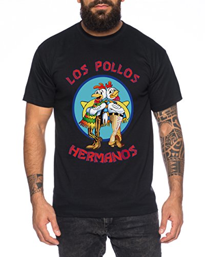 WhyKiki Los Pollos Camiseta de Hombre Hermanos Bad Heisenberg Breaking, Farbe2:Negro;Größe2:XL