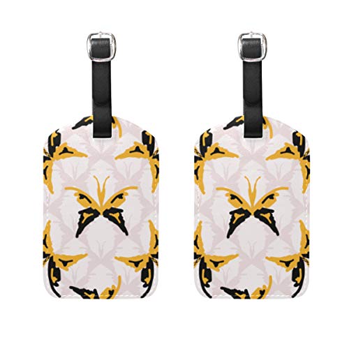 WINCAN Etiquetas de Equipaje (variadas,2PK),Vector inconsútil de Las Mariposas retras del Estilo de los años 60,Etiqueta de Equipaje para Equipaje,Mochilas Etiquetas de Maleta