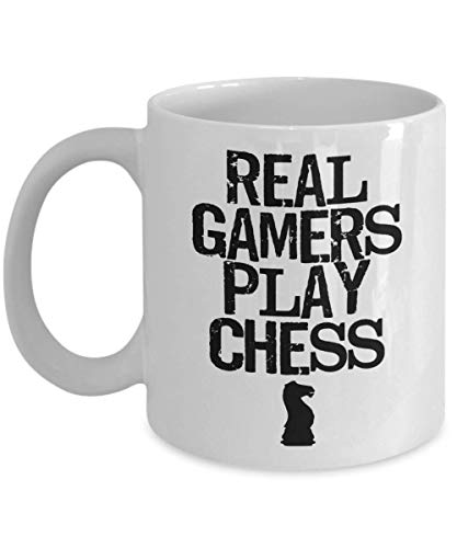WTOMUG Real Gamers Play Chess - Board Game Geek Distressed Coffee Mug (11 oz, White)