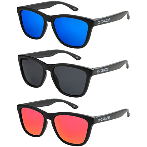 X-CRUZE® - Pack de 3 gafas de sol polarizadas estilo Retro Vintage Unisex Caballero Dama Hombre Mujer Gafas - negro mate LW - Set B -