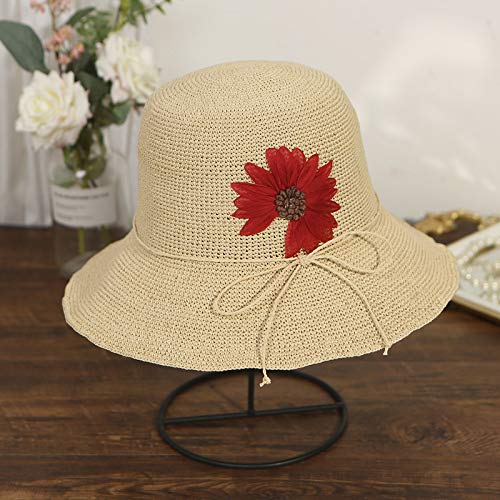 Xme Sombrero de Playa de Margarita pequeña de Primavera y Verano, pequeño Sombrero de Paja Fresca Hecha a Mano, Sombrero de Sol de Viaje para Damas
