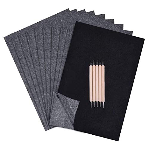 Yeelan 100 hojas de papel de transferencia de carbono con 5 bolígrafos de madera de doble cabeza, papeles de copia de trazado de grafito para tela de papel de madera, lienzo, cerámica (A4, negro)