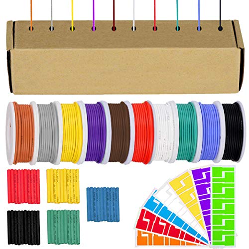 Youmile 22AWG Kit de cables de conexión Cable de silicona de calibre 22 Cable eléctrico trenzado estañado de 300 V 10 colores 9M / 30 pies Cada kit de surtido de cables para bricolaje