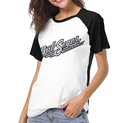 Yuanmeiju Camiseta para Mujer,Camisa Womens Raglan Baseball T-Shirt Bob Seger The Silver Bullet Band Printed Crew Neck Casual tee Tops y Blusas
