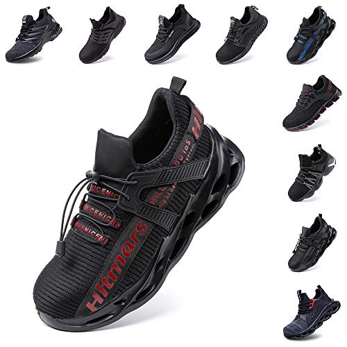 Zapatos de Seguridad Hombre Mujer Zapatillas de Trabajo con Punta de Acero Ligeros Calzado de Industrial y Deportivos Sneaker Negro Azul Gris Número 36-48 EU Rojo 42