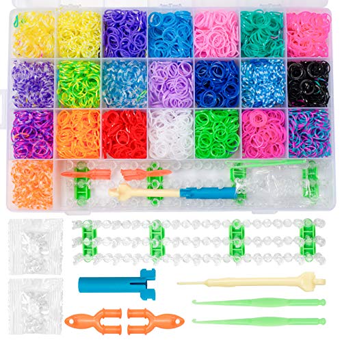 ZITFRI Pulseras de Goma Caja de 4400 Bandas de Goma para hacer Pulseras de Colores Gomas Elasticas Bandas de Telar Loom Kit Brazaletes para Pulseras con Herramienta de Telar, Juego Creativo para niños