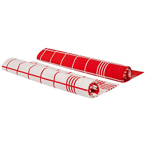 1. FC Union Berlín - Juego de 2 paños de cocina (50 x 70 cm), diseño de cuadros, color rojo y blanco