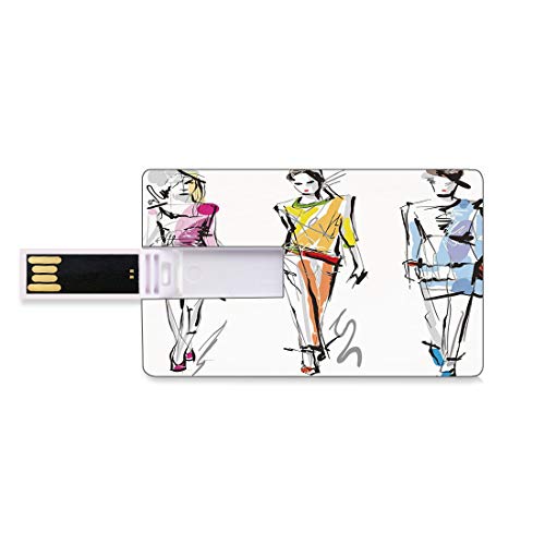 128G Unidades flash USB flash Adolescente Forma de tarjeta de crédito bancaria Clave comercial U Disco de almacenamiento Memory Stick Modelos de moda Walking on Runway Girly Colorful Abstract Sketch A