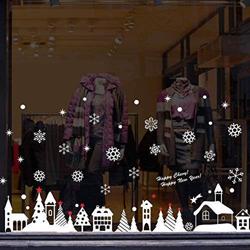 2 unids/Año Nuevo Copos de Nieve Cabaña de Navidad Pegatinas de Pared Pegatinas de Vidrio Sección extraíble PVC Película Transparente DIY (Color: a, Tamaño: 60x90cm) Peng (Color : A)