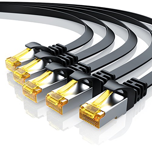5 x 0,5m Cable de Red Cat.7 Plano - Cable Ethernet -Gigabit Lan 10000 Mbit s -Cable de Conexión - Cable Plano- Cable de Instalación - Cable Cat 7 Apantallamiento U FTP PiMF con Conector RJ45