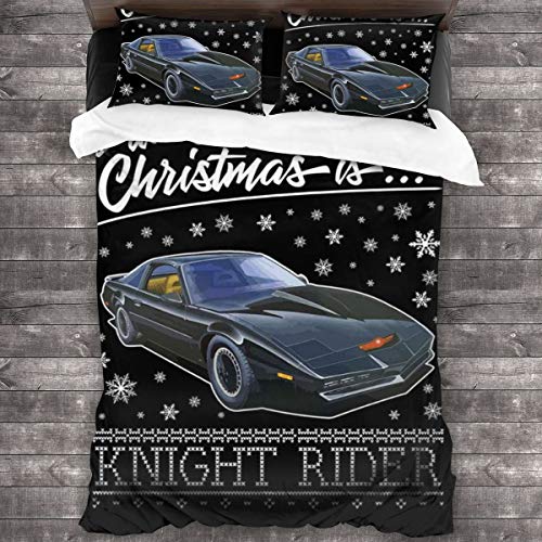 All I Want For Christmas Is Knight Rider Juego de ropa de cama de 3 piezas, funda de edredón de 86 x 70 pulgadas, decorativo juego de cama de 3 piezas con 2 fundas de almohada