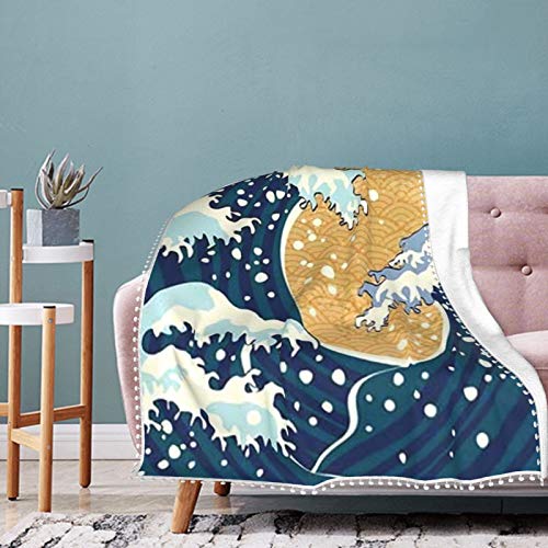 Alysai Sea Storm In Japan - Manta Suave con diseño Tradicional de Olas Grandes espumosas, Gemela, Disponible en Cuatro tamaños de 80"x 60"