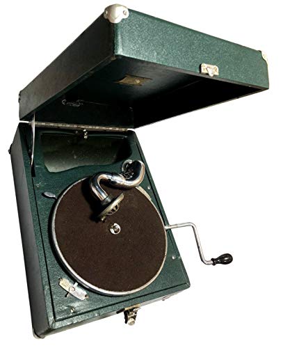 Antiques World Up for Sale is Antique Vintage Old Portable His Master Voice (H M V) Gramophone Green Decca In Working Order Made In Britain AWUSAOA 041