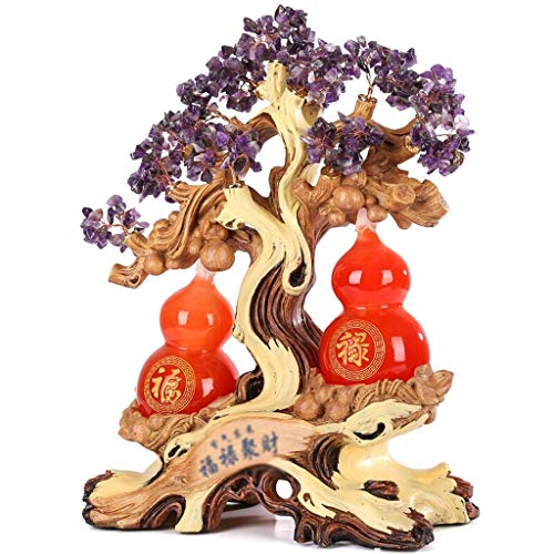 Árbol del dinero bonsai feng shui Amatista Cristales del árbol del dinero de Feng Shui árbol Con Rojo Calabaza suerte Inicio Sala de Artesanías Decoración de apertura regalo 16,5 pulgadas Árbol del di